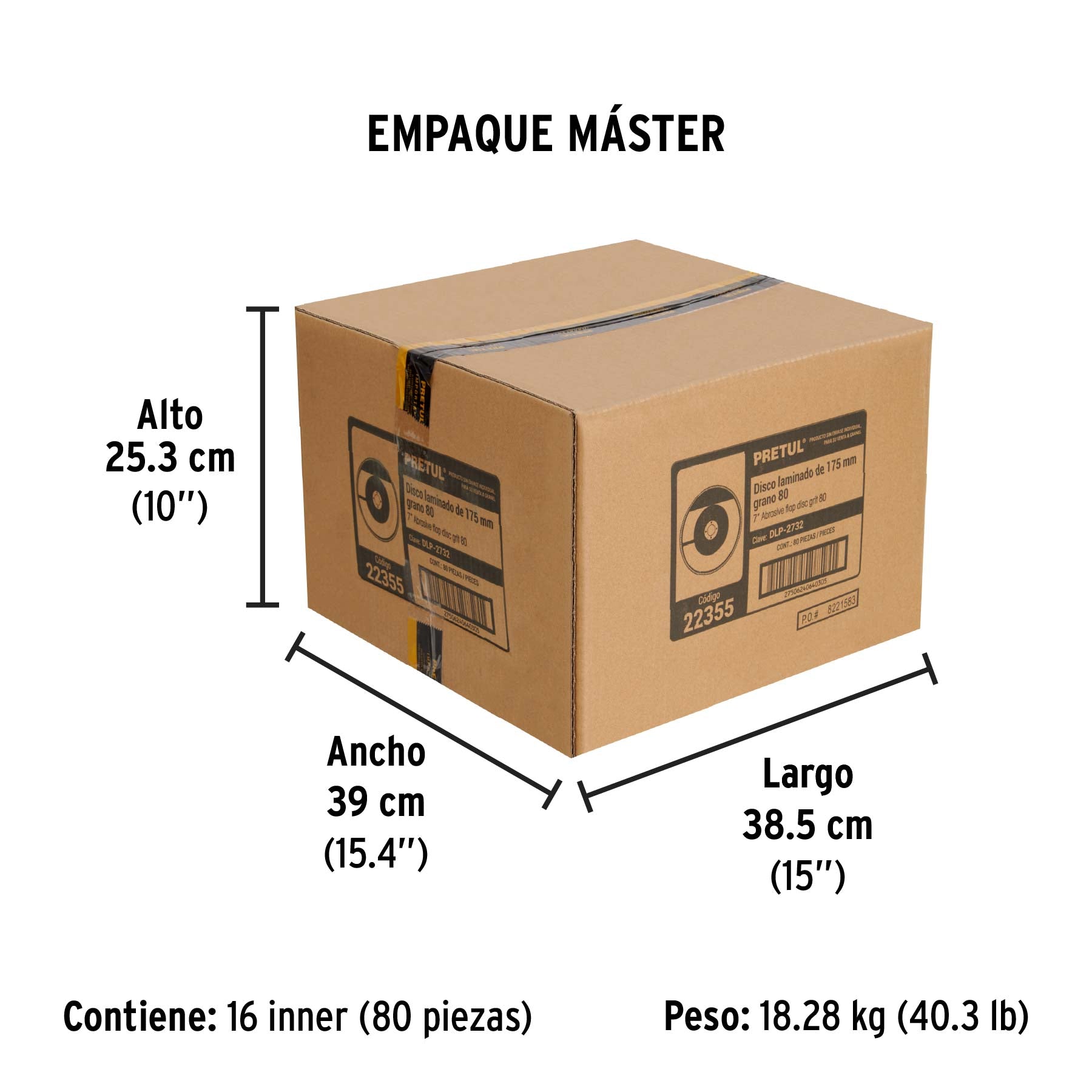Disco laminado, 7", grano 80, centro 7/8", Pretul