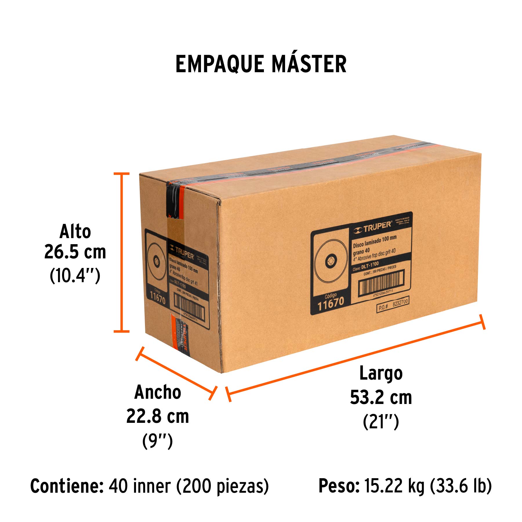 Disco laminado, tipo 29, diámetro 4", grano 40, centro 5/8"