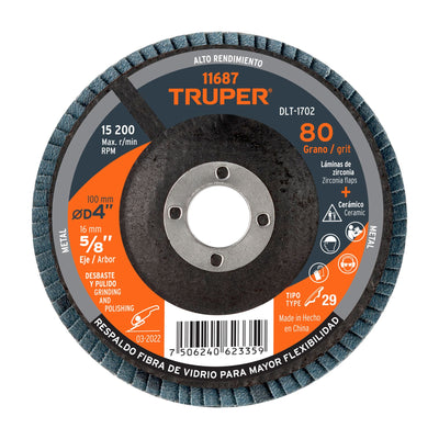 Disco laminado, 4", grano 80, centro 5/8"