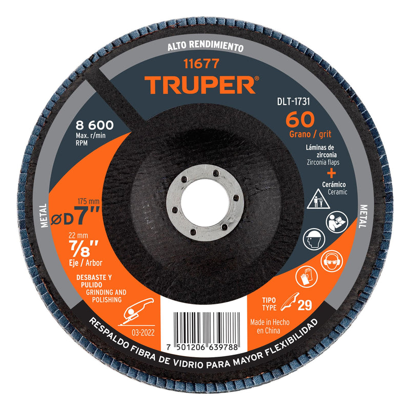Disco laminado, 7", grano 60, centro 7/8"