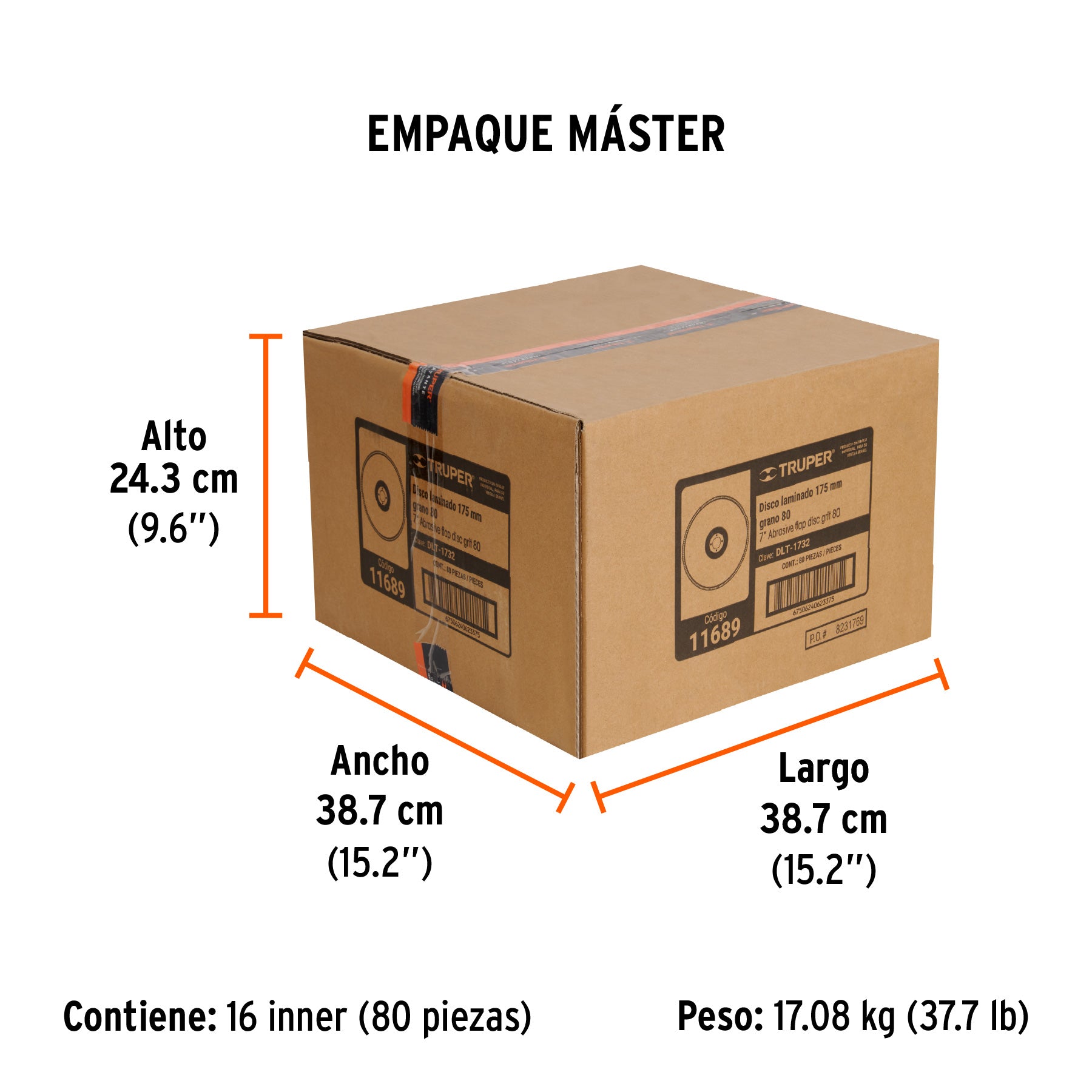 Disco laminado, 7", grano 80, centro 7/8"