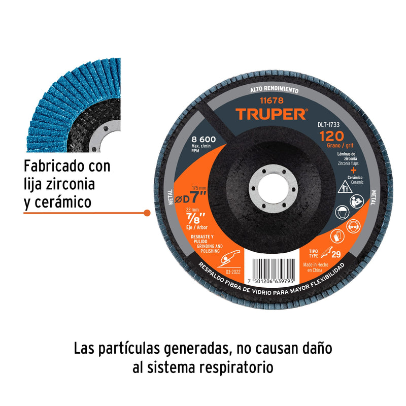 Disco laminado, 7", grano 120, centro 7/8"