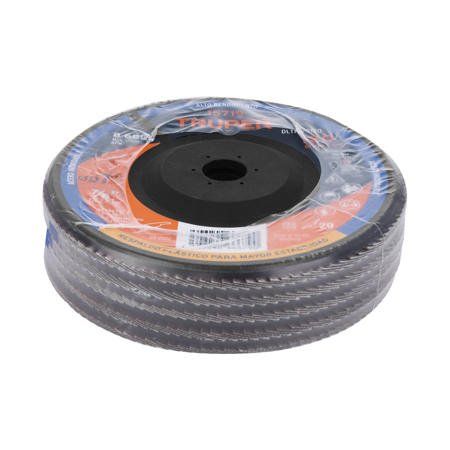 Disco laminado 7" respaldo plástico barreno 7/8"grano 120