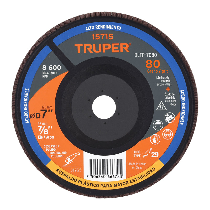 Disco laminado 7" respaldo plástico barreno 7/8"grano 80