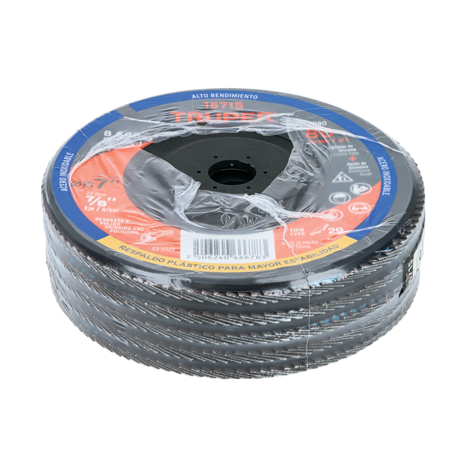 Disco laminado 7" respaldo plástico barreno 7/8"grano 80