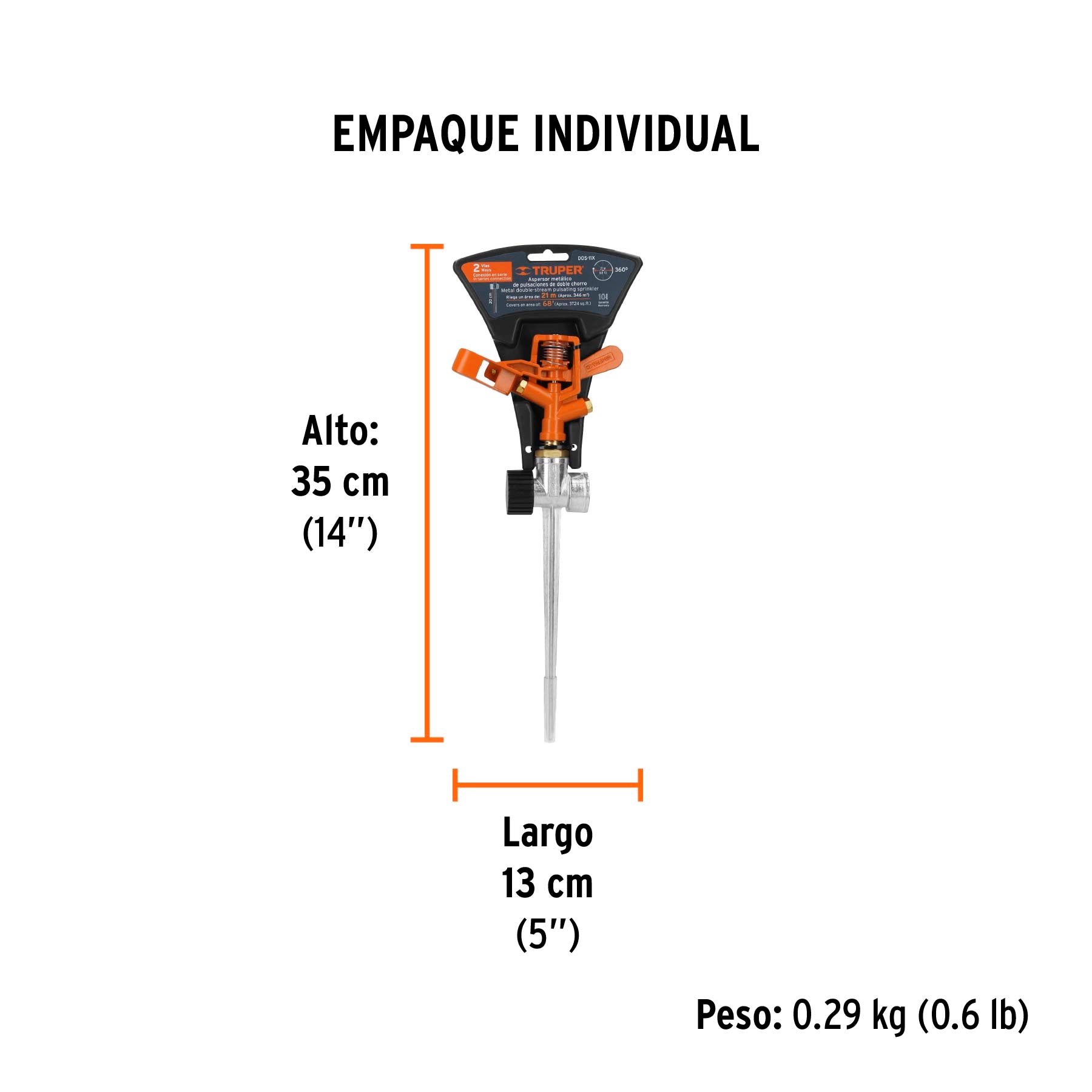 Aspersor metálico dos vías, estaca metálica de 11"
