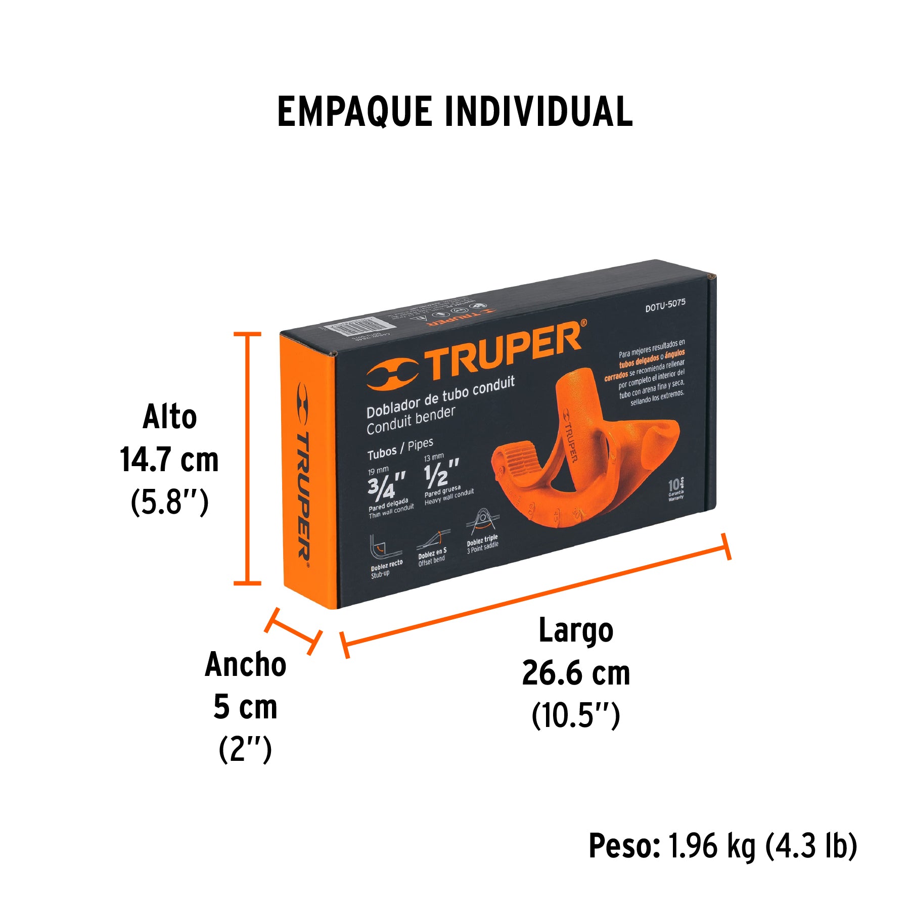Doblador de tubo conduit, hasta 3/4"