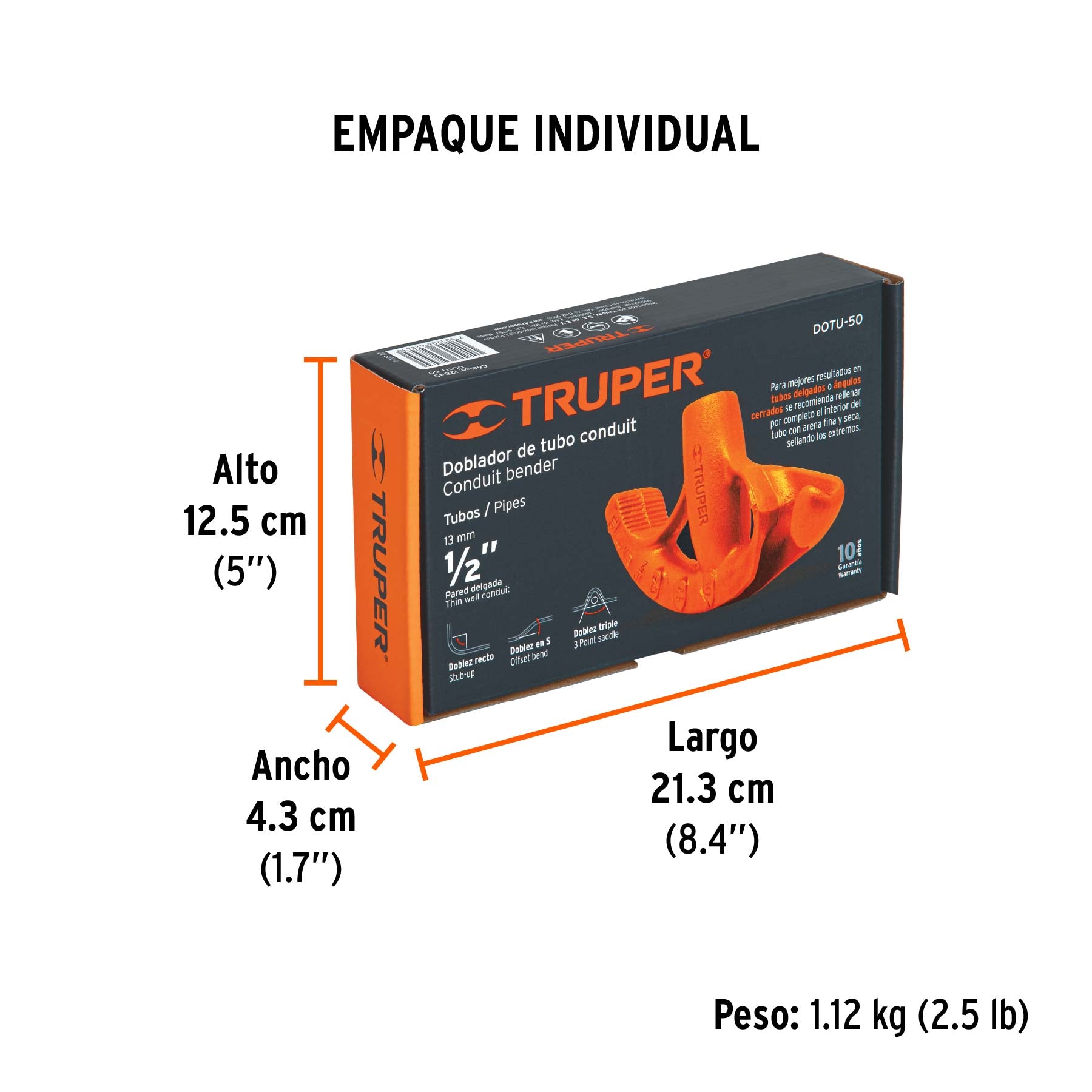Doblador de tubo conduit, hasta 1/2"