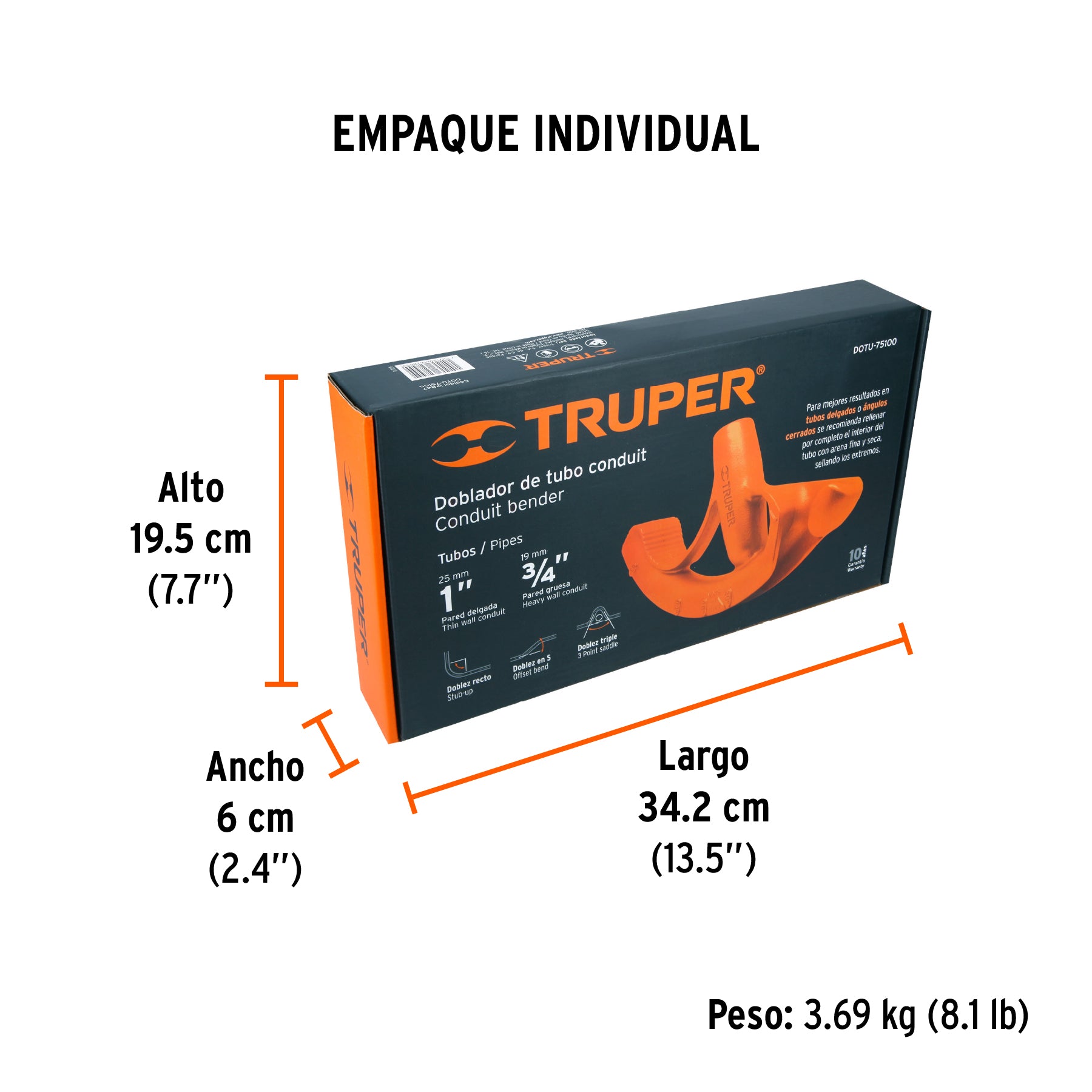 Doblador de tubo conduit, hasta 1"
