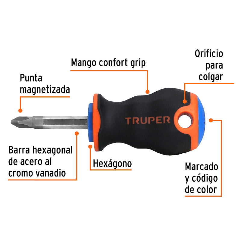 Desarmador punta phillips # 2, mango comfort grip, 1-1/2"