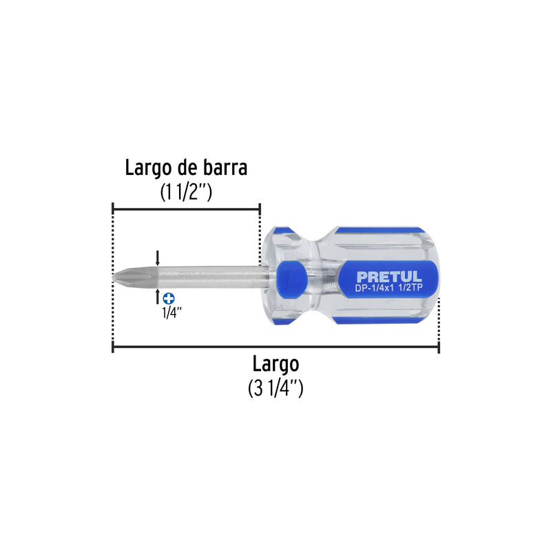 Desarmador punta phillips, 1/4 x 1-1/2", mango pvc, pretul