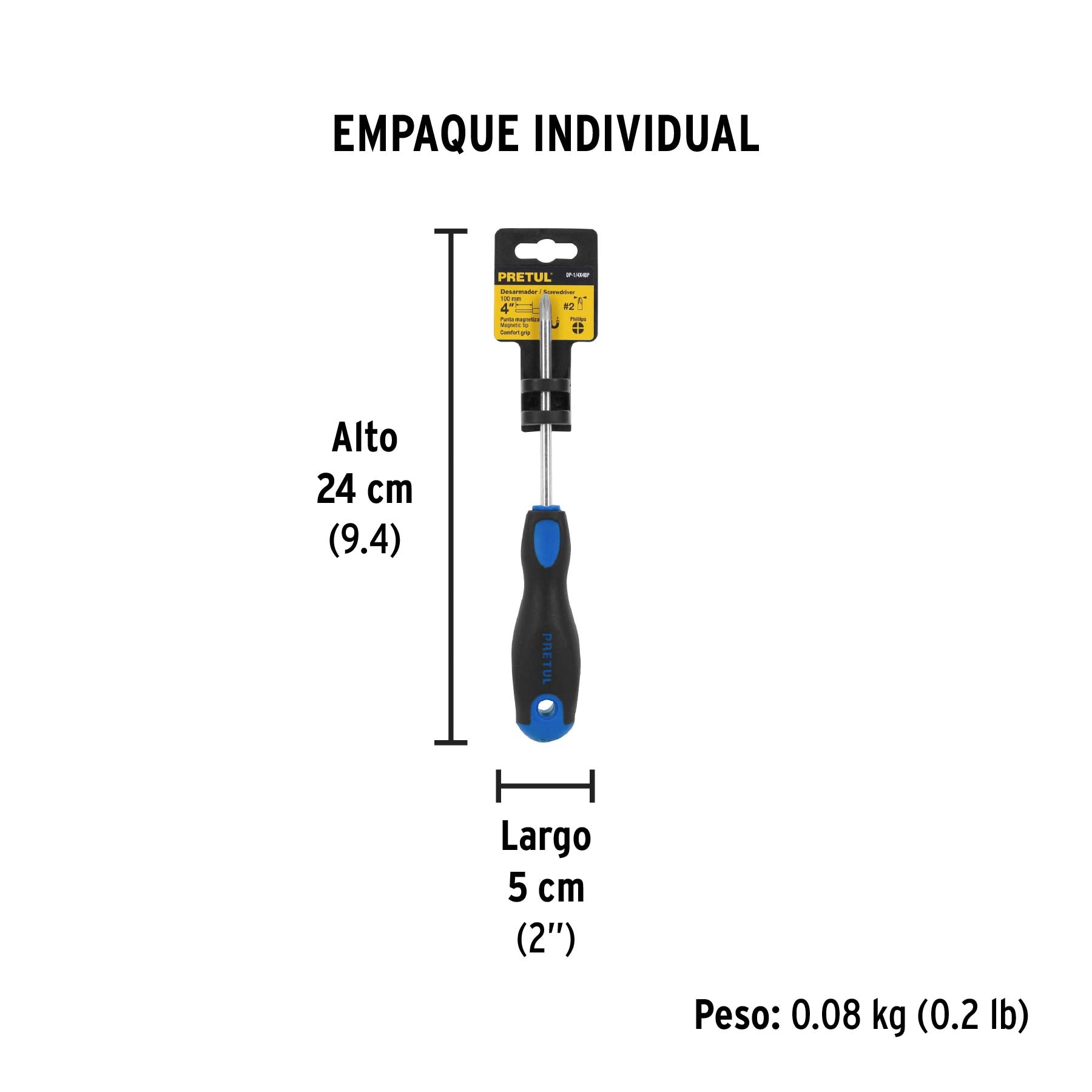 Desarmador punta phillips, 1/4x4", mgo comfort grip, pretul