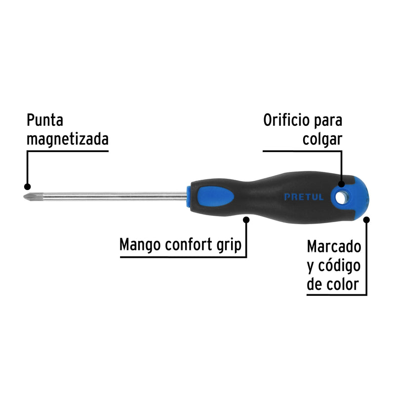 Desarmador punta phillips, 1/4x4", mgo comfort grip, pretul