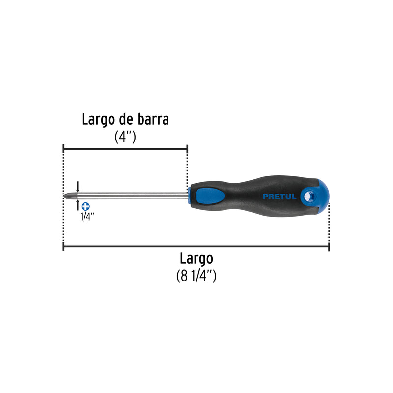 Desarmador punta phillips, 1/4x4", mgo comfort grip, pretul