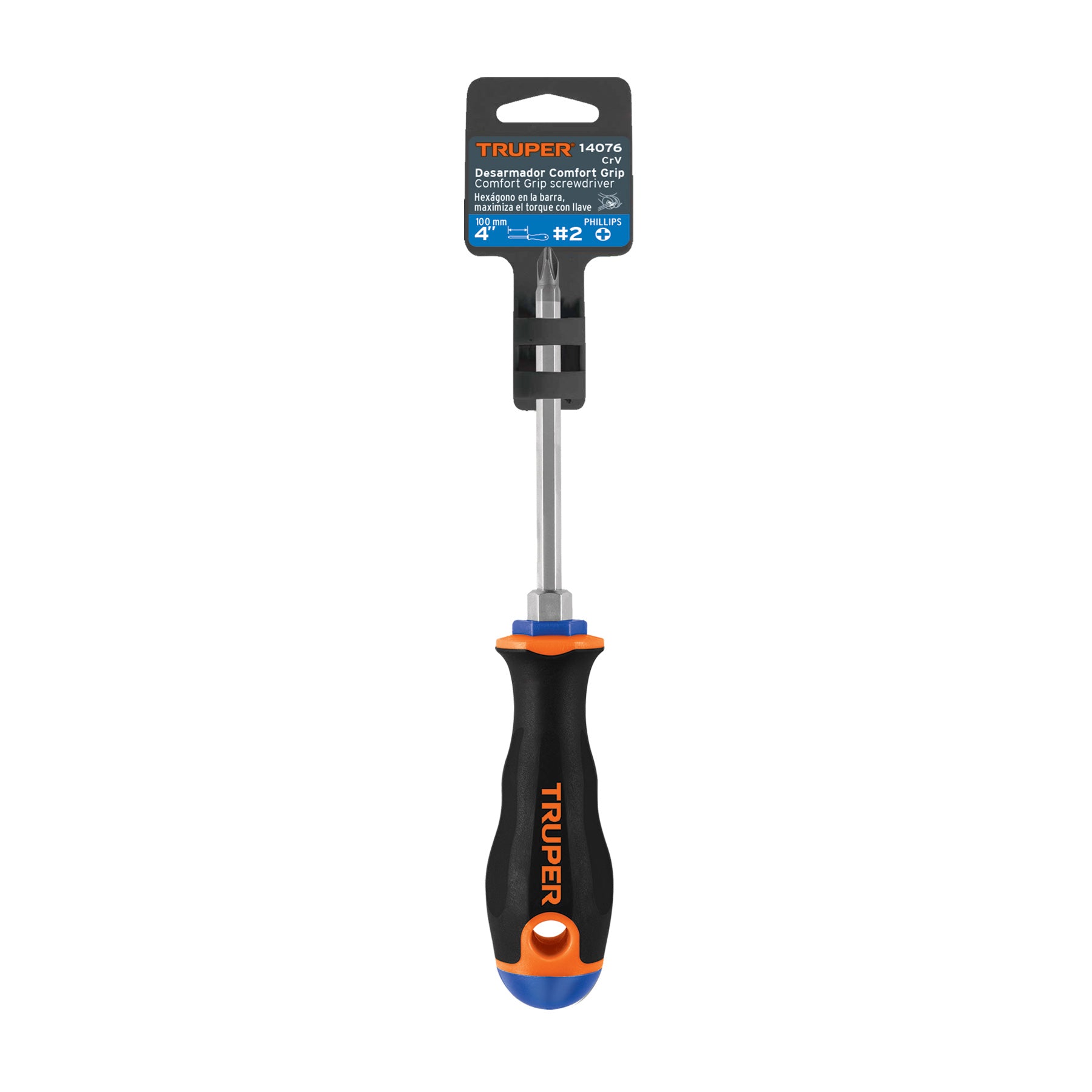 Desarmador punta phillips # 2, mango comfort grip, 4"