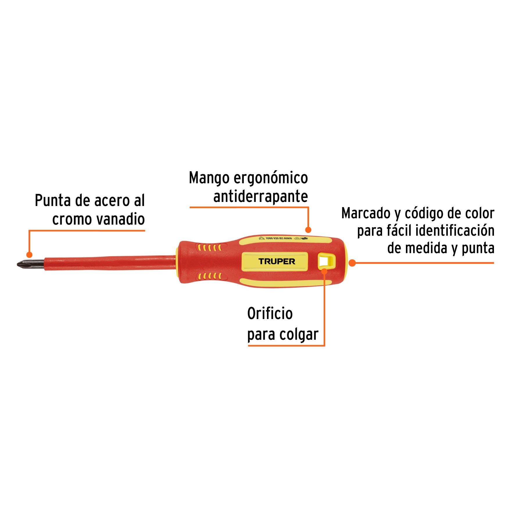 Desarmador dieléctrico de cruz 1/4' x 4', Truper