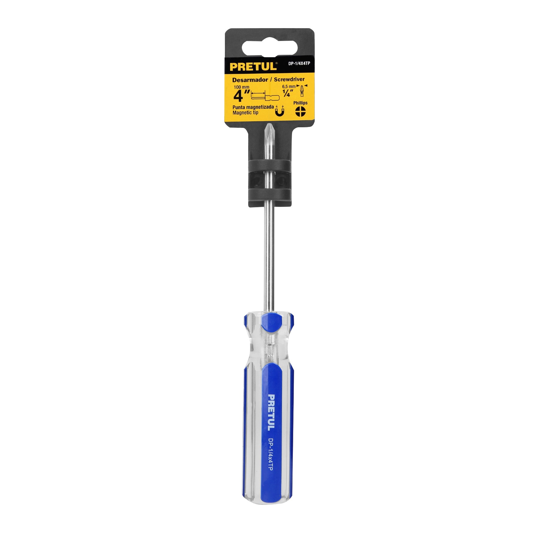 Desarmador punta phillips, 1/4 x 4", mango pvc, pretul