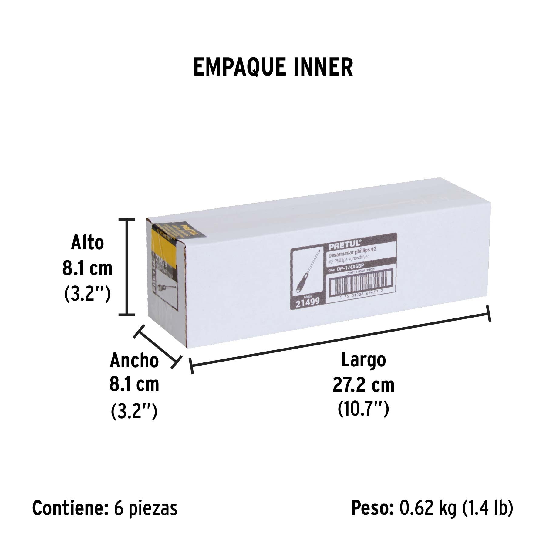 Desarmador punta phillips, 1/4x6", mgo comfort grip, pretul