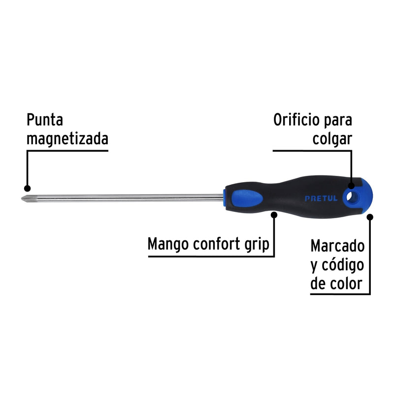 Desarmador punta phillips, 1/4x6", mgo comfort grip, pretul
