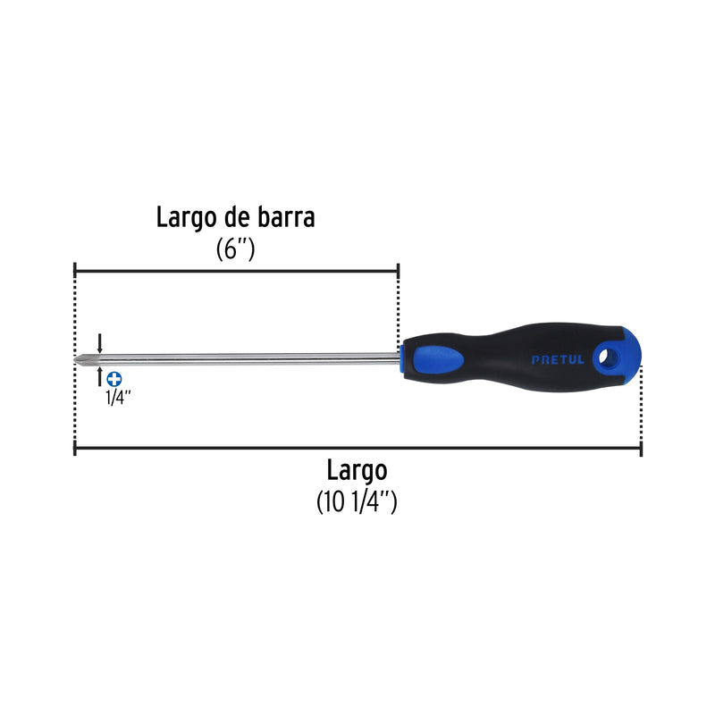 Desarmador punta phillips, 1/4x6", mgo comfort grip, pretul