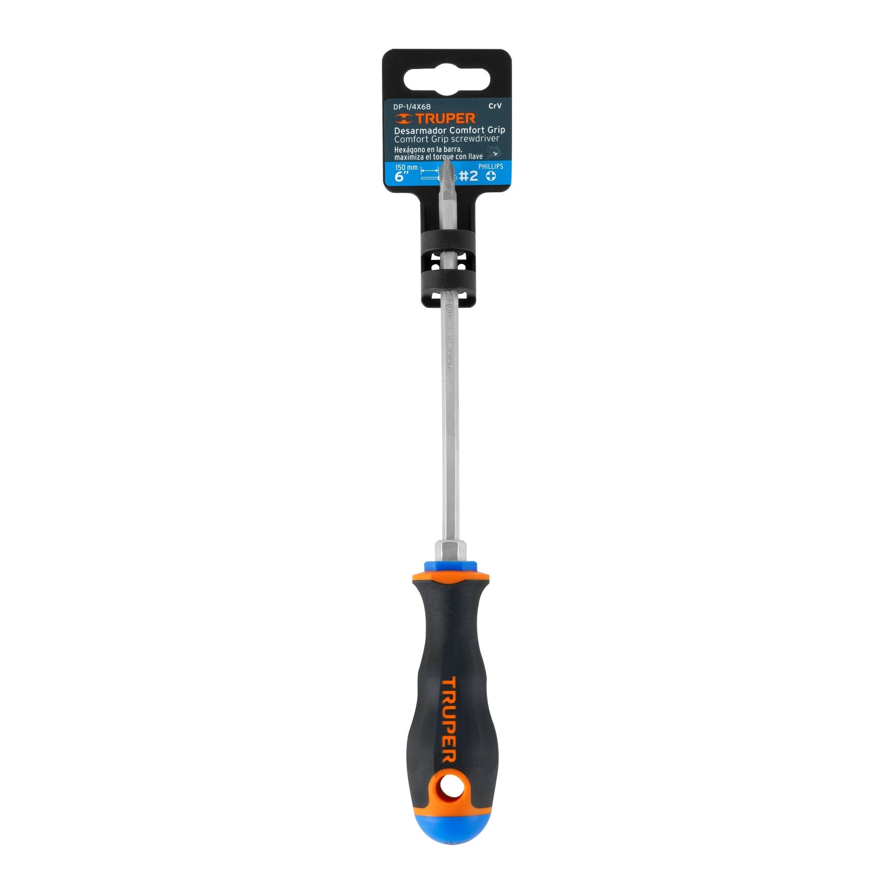 Desarmador punta phillips # 2, mango comfort grip, 6"