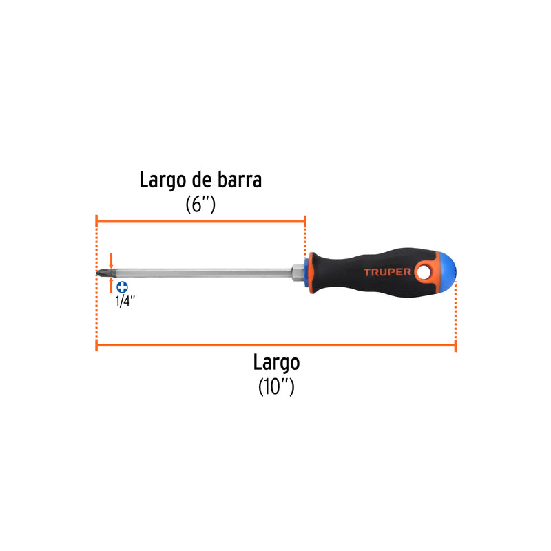 Desarmador punta phillips # 2, mango comfort grip, 6"
