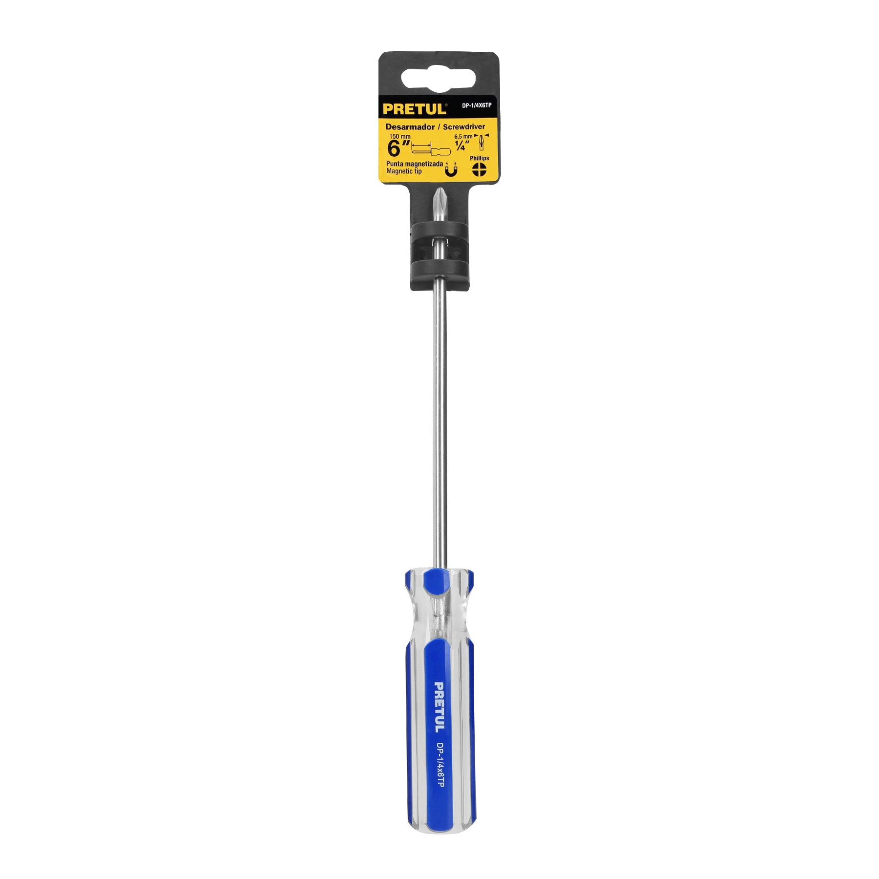 Desarmador punta phillips, 1/4 x 6", mango pvc, pretul