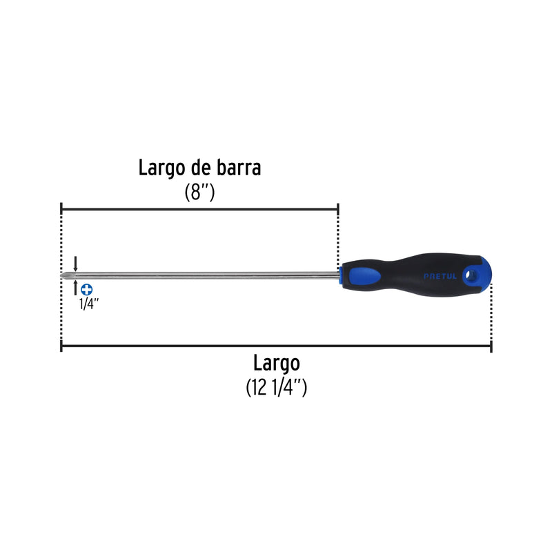 Desarmador punta phillips, 1/4x8", mgo comfort grip, pretul