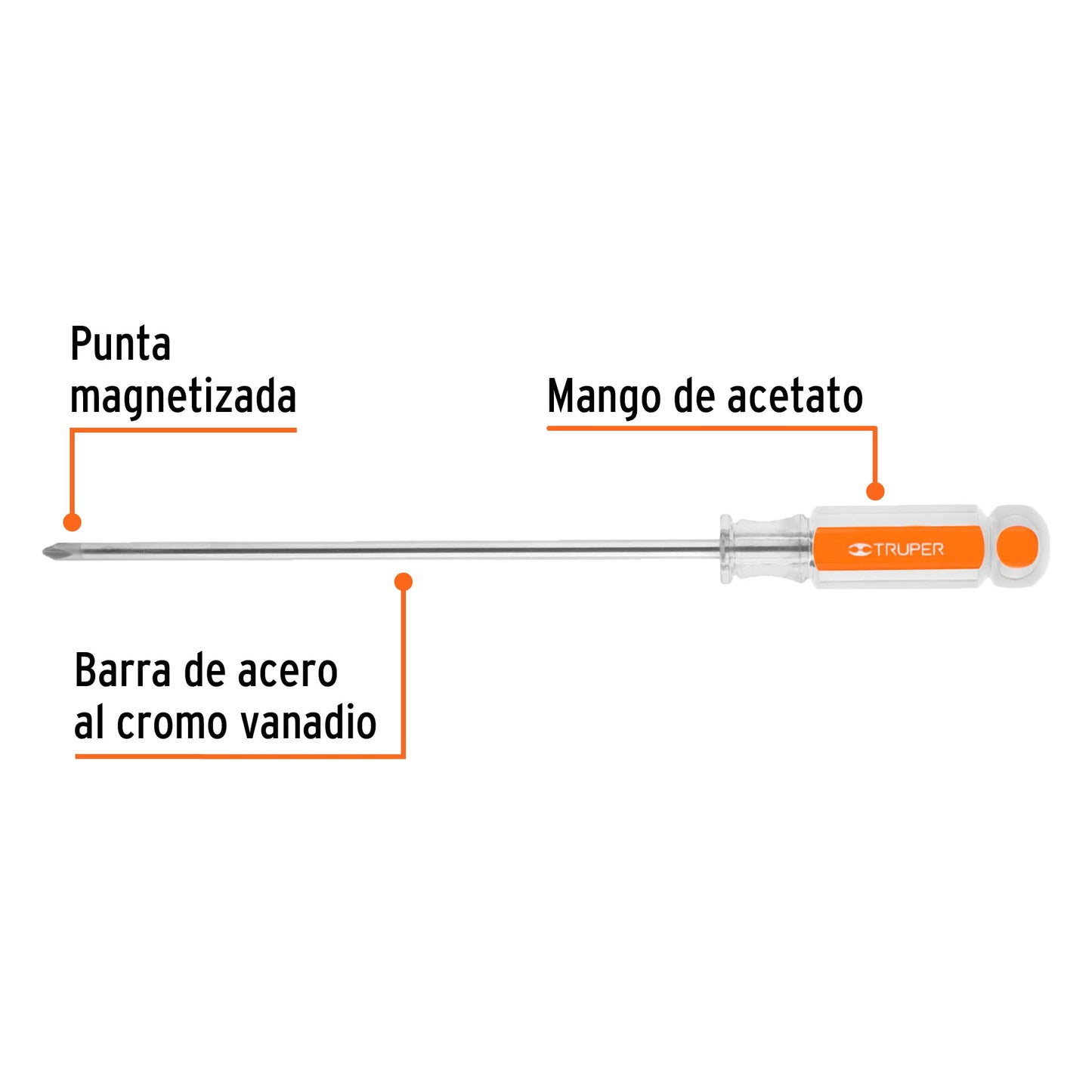 Desarmador punta phillips # 2, mango de acetato 8"