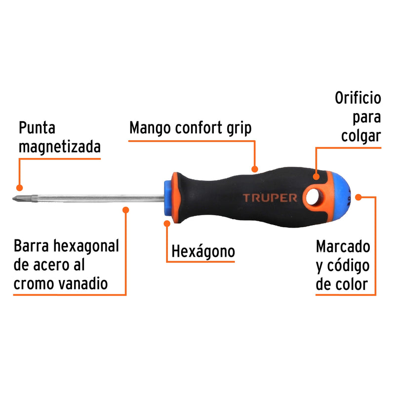 Desarmador punta phillips, 1/8" mango Comfort Grip, 2X2-1/2"