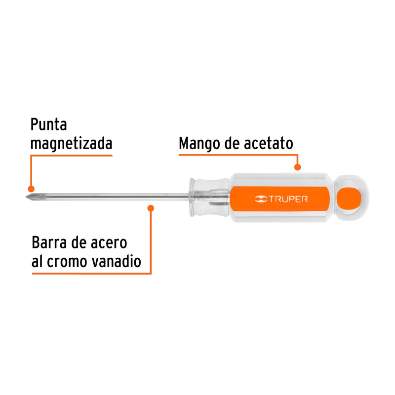 Desarmador punta phillips # 0, mango de acetato 2-1/2"