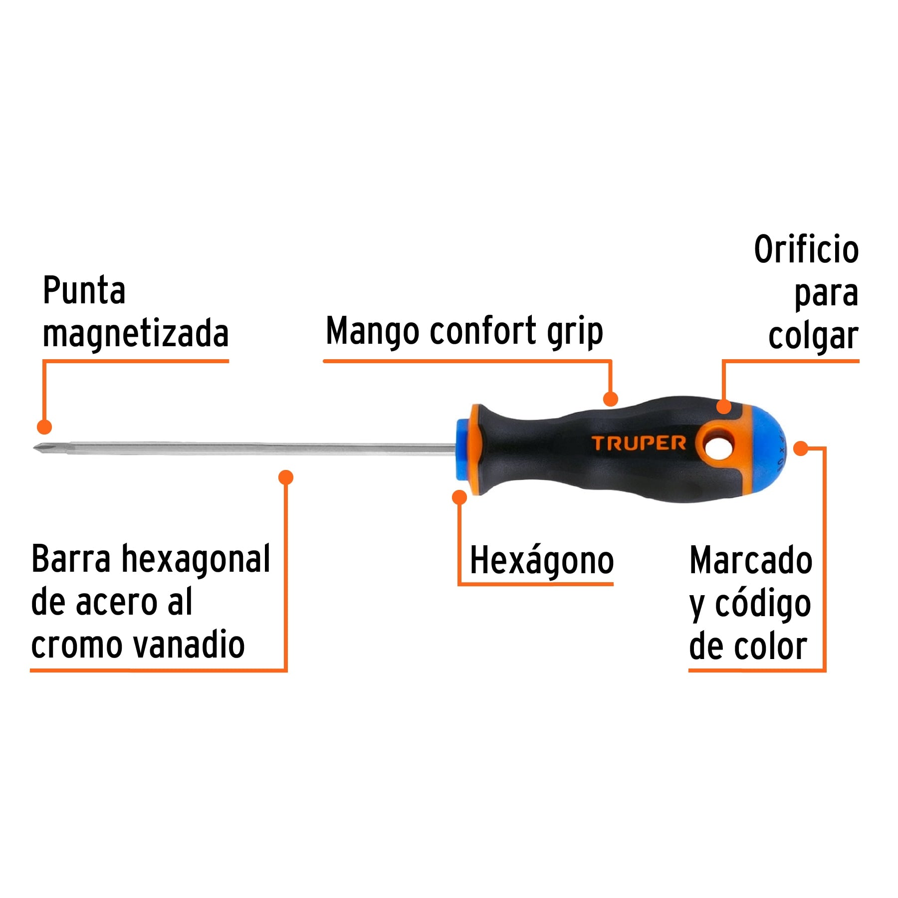 Desarmador punta phillips # 0, mango comfort grip, 4"