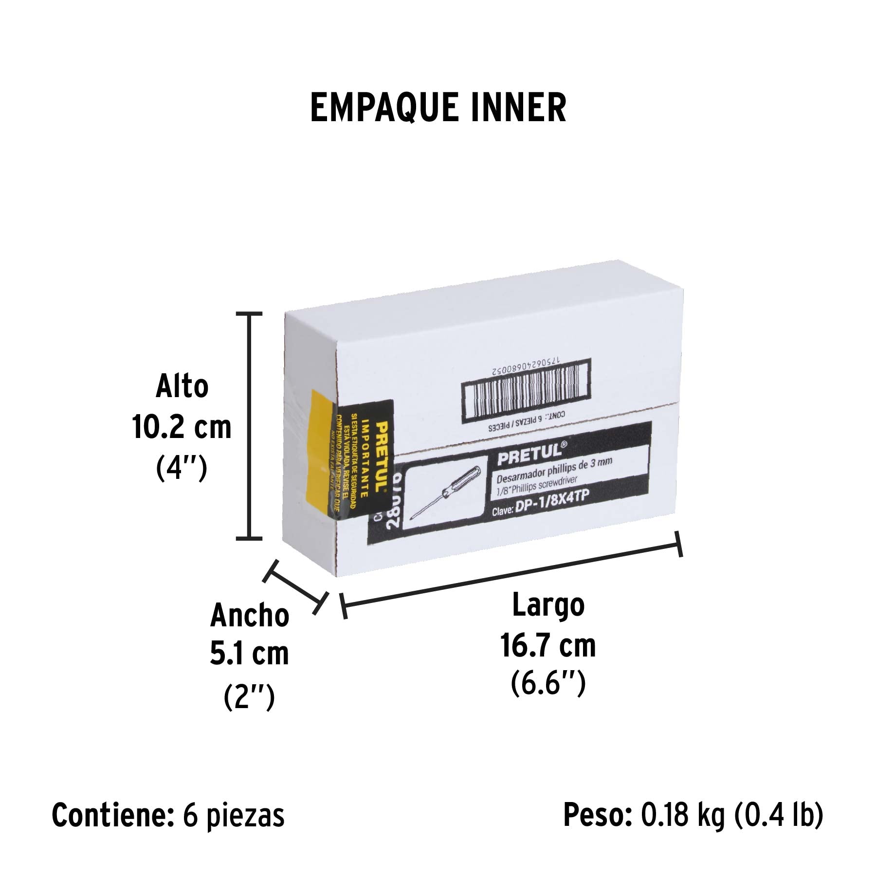 Desarmador punta Phillips, 1/8' x 4', mango PVC, Pretul