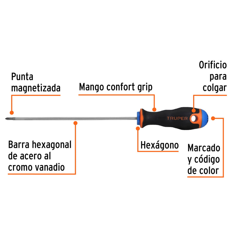 Desarmador punta phillips # 0, mango comfort grip, 6"