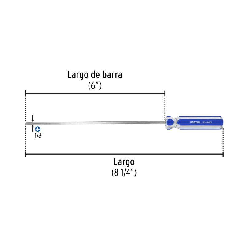 Desarmador punta Phillips, 1/8' x 6', mango PVC, Pretul
