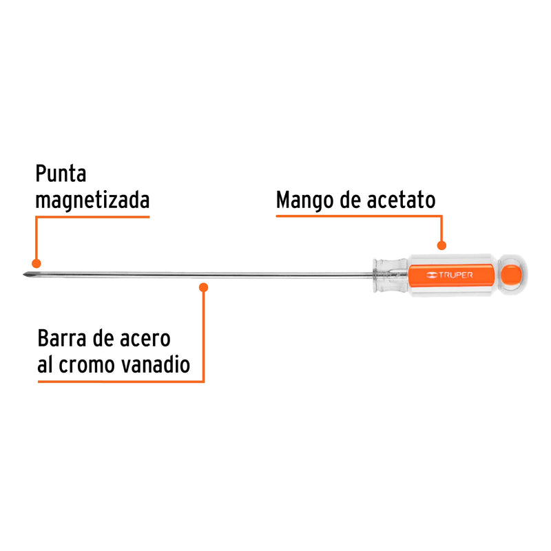 Desarmador punta phillips # 0, mango de acetato 6"