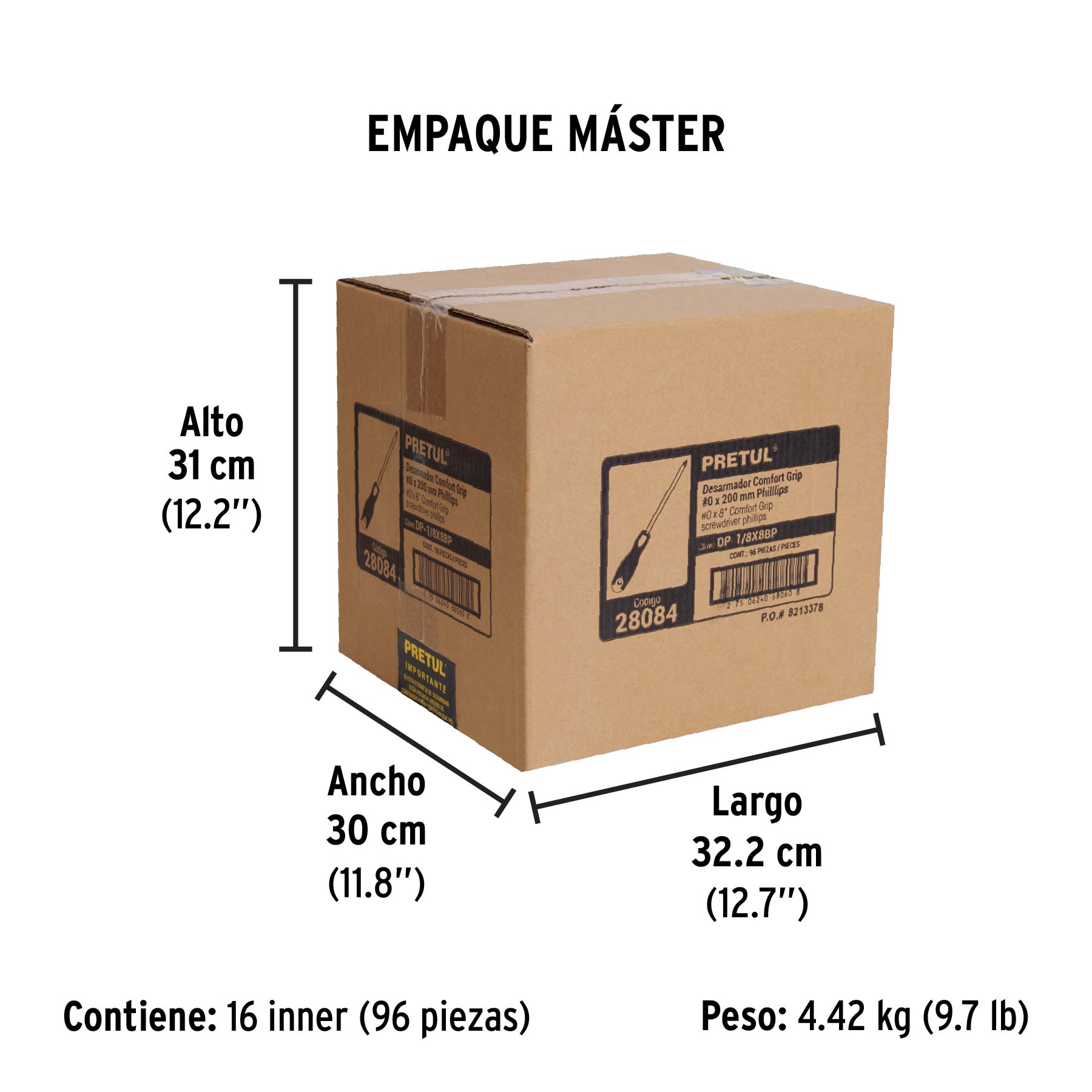 Desarmador punta Phillips,1/8x8', mango Comfort Grip, Pretul