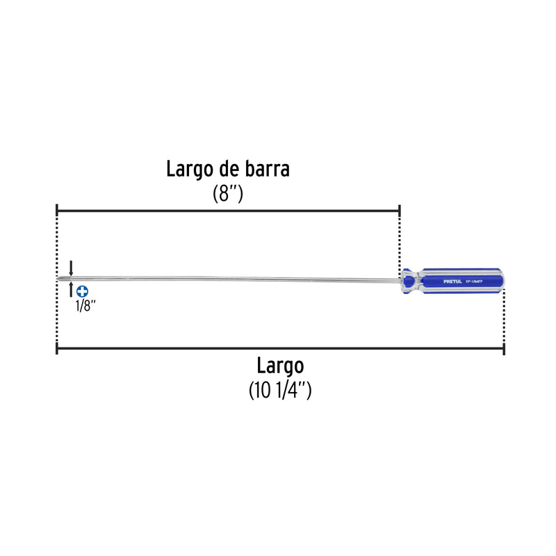Desarmador punta Phillips, 1/8' x 8', mango PVC, Pretul