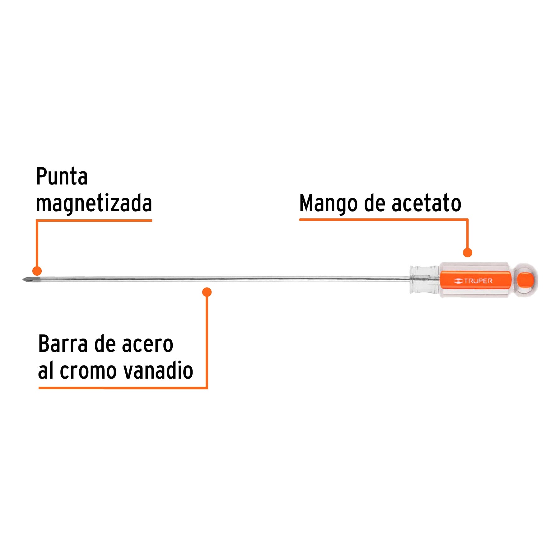 Desarmador punta phillips # 0, mango de acetato 8"