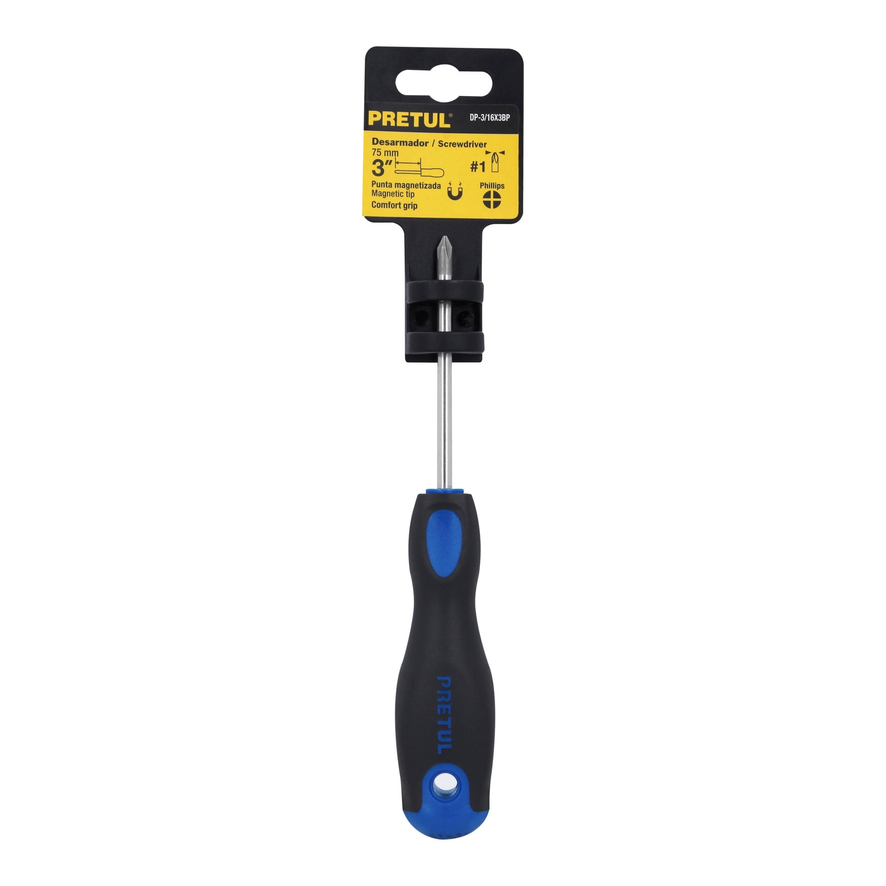 Desarmador punta phillips, 3/16x3", mgo comfort grip, pretul