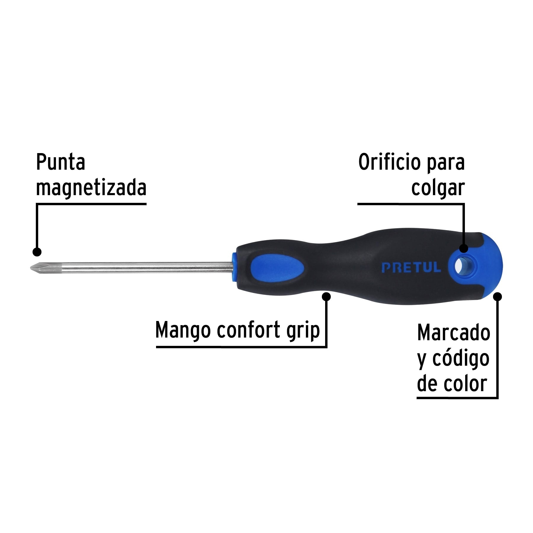 Desarmador punta phillips, 3/16x3", mgo comfort grip, pretul