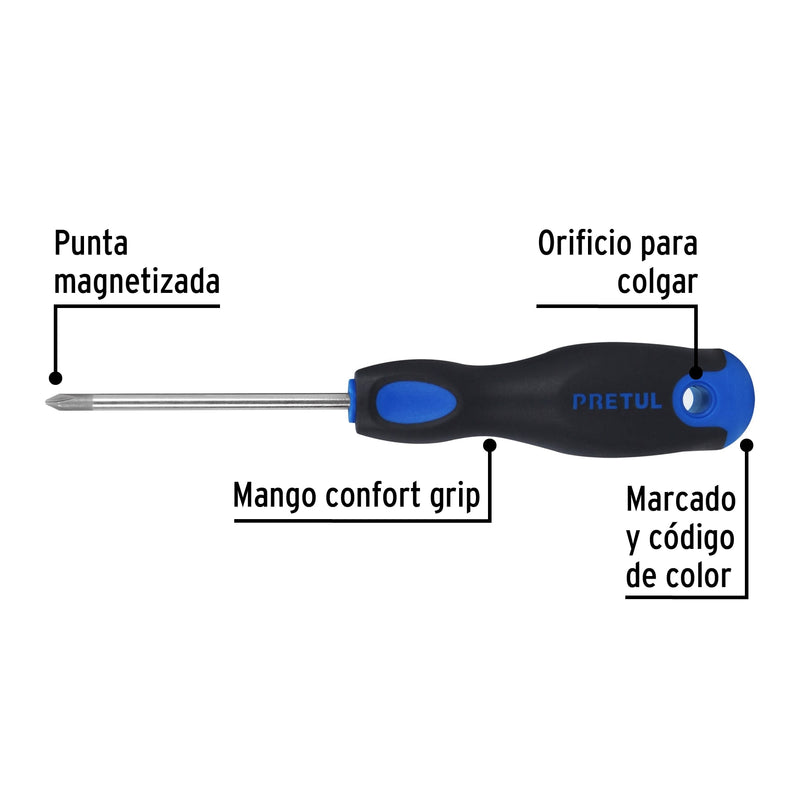 Desarmador punta phillips, 3/16x3", mgo comfort grip, pretul