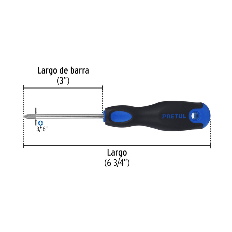 Desarmador punta phillips, 3/16x3", mgo comfort grip, pretul