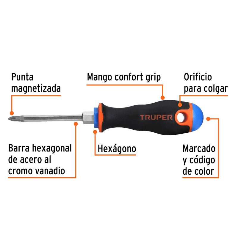 Desarmador punta phillips # 1, mango comfort grip, 3"