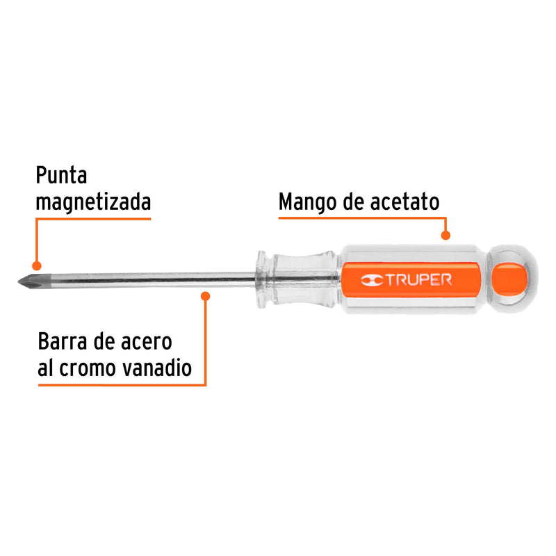 Desarmador punta phillips # 1, mango de acetato 3"