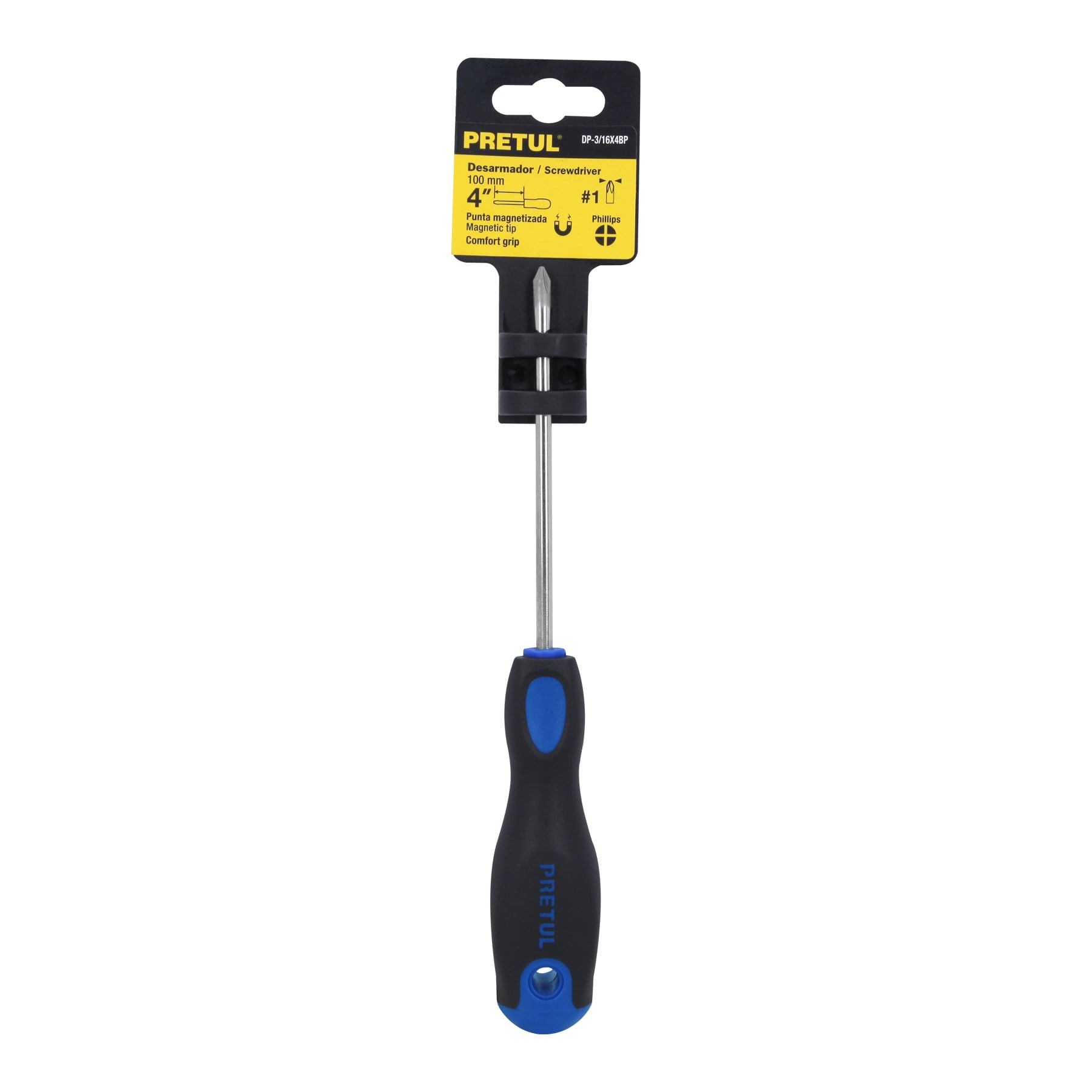 Desarmador punta phillips, 3/16x4", mgo comfort grip, pretul