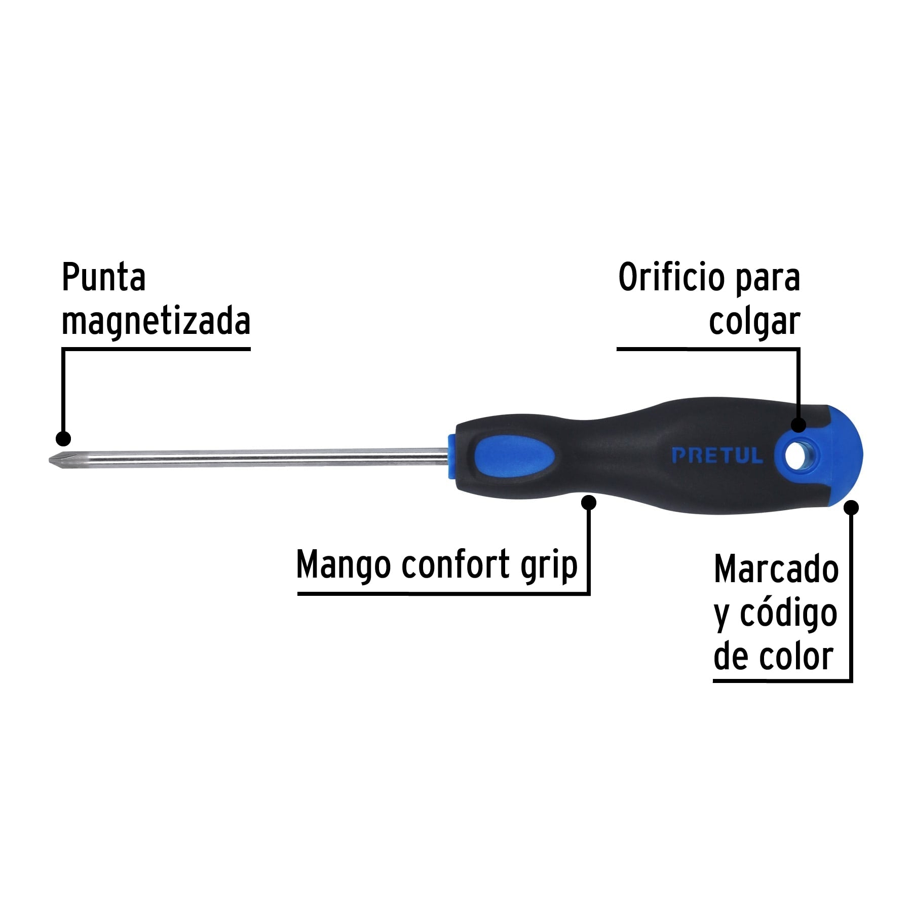 Desarmador punta phillips, 3/16x4", mgo comfort grip, pretul