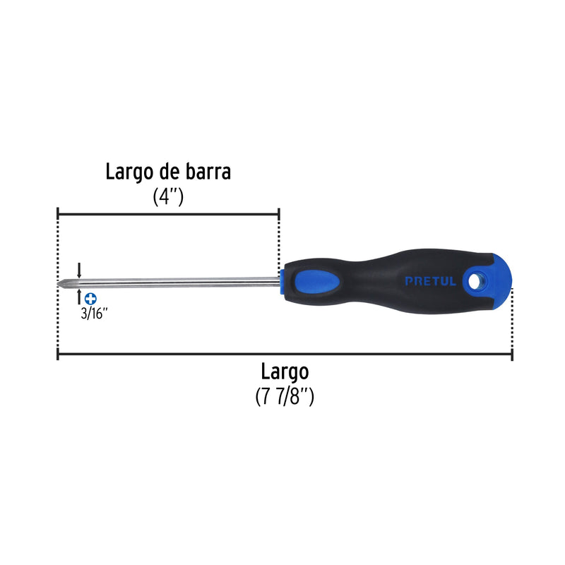Desarmador punta phillips, 3/16x4", mgo comfort grip, pretul