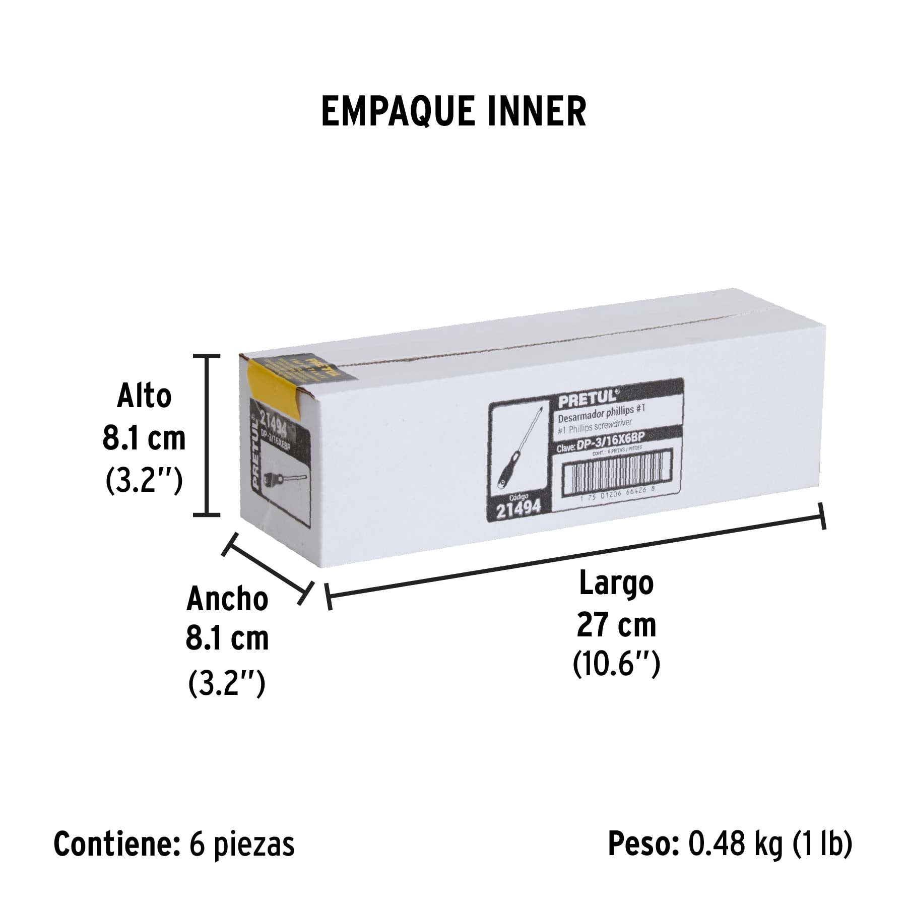 Desarmador punta phillips, 3/16x6", mgo comfort grip, pretul