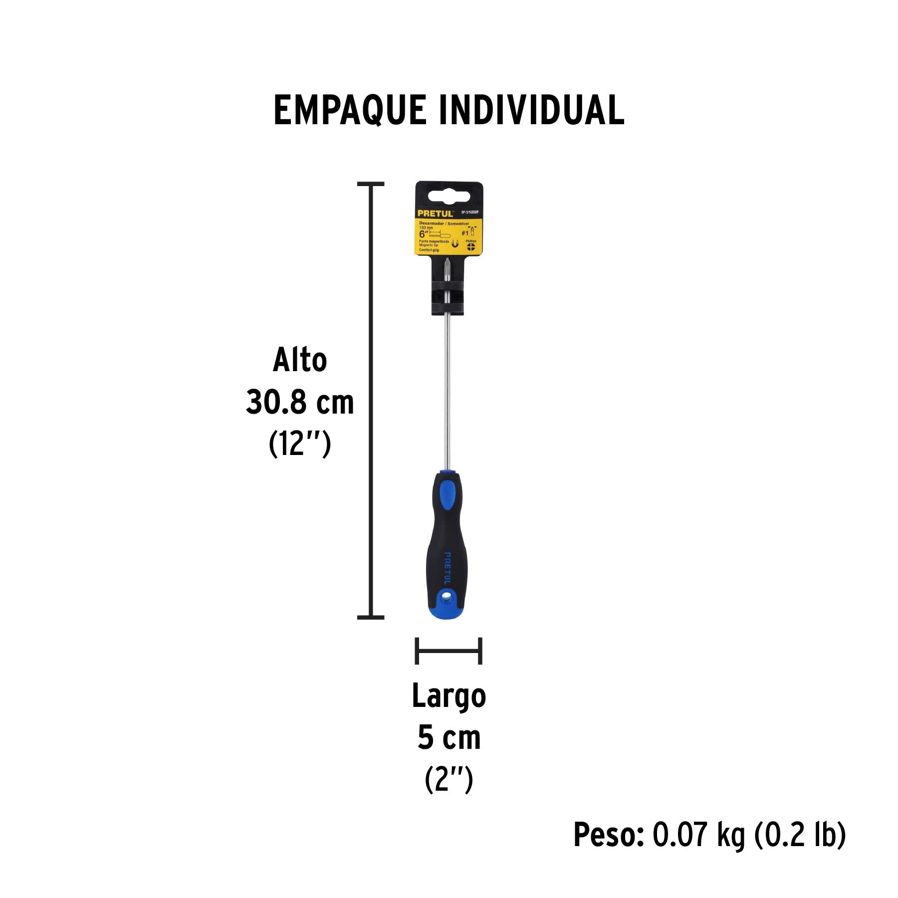 Desarmador punta phillips, 3/16x6", mgo comfort grip, pretul